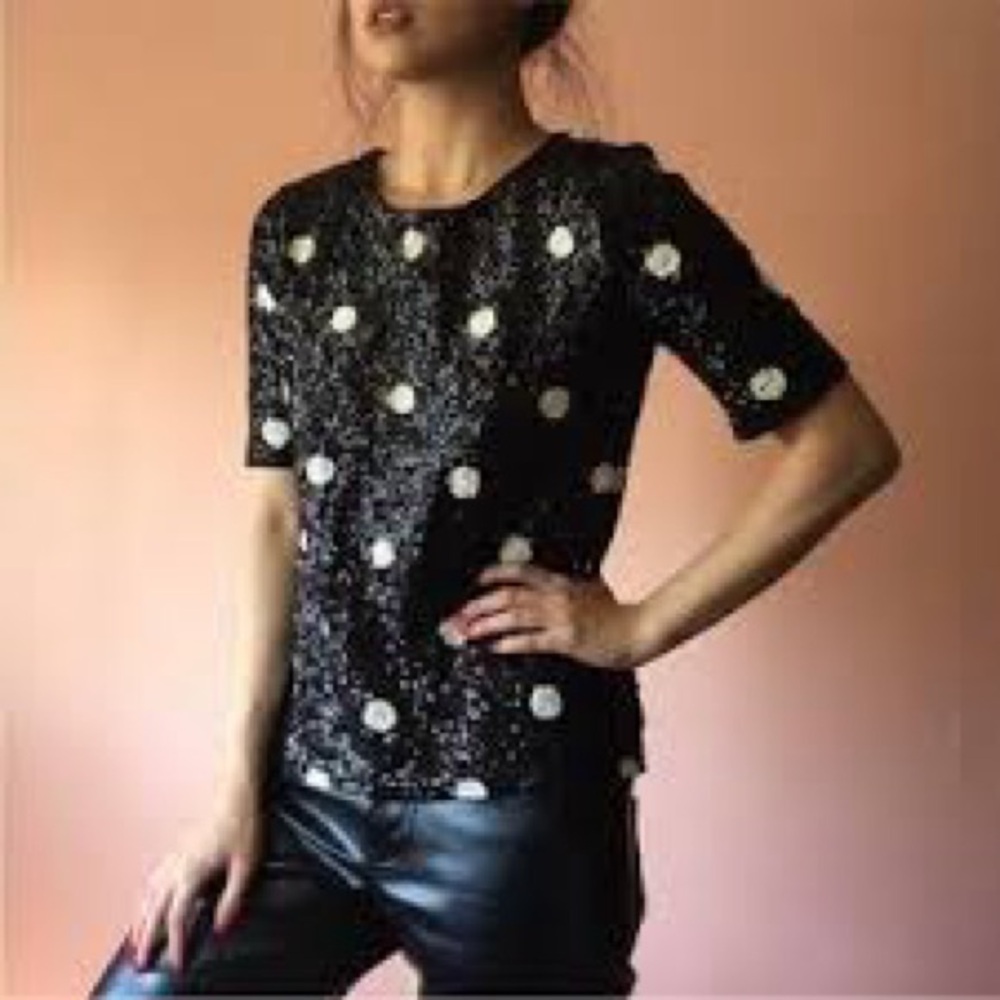 J. Crew Black and White Polka Dot Sequin Top